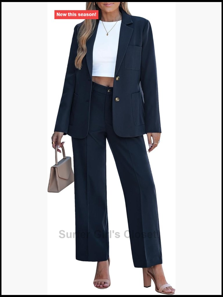 2 Piece Blazer Pants Set Business Casual Suit Long Sleeve Work Outfit